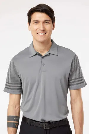 Adidas Mens Striped UPF 50  Short Sleeve Polo Shirt - Grey/Grey - NEW