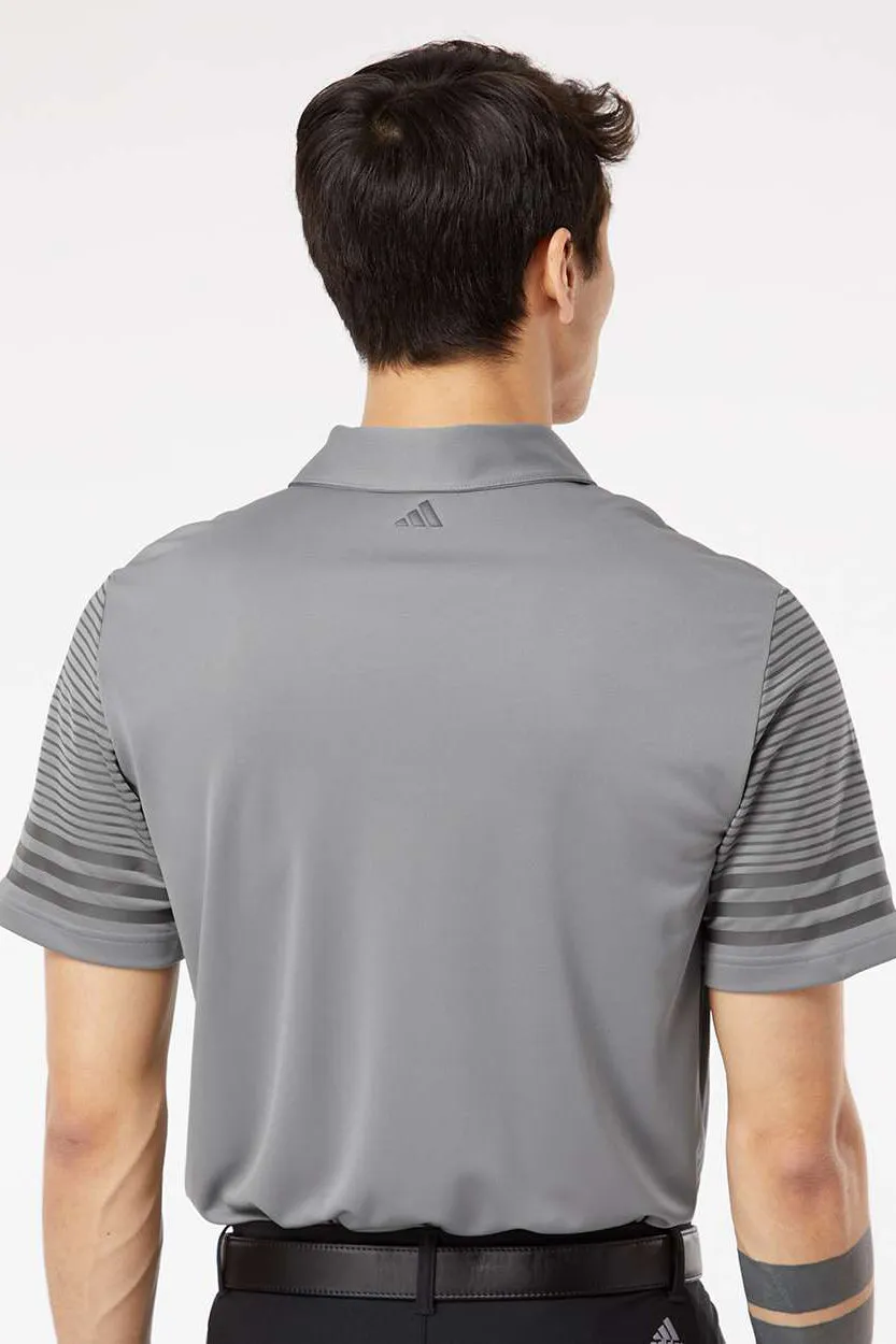 Adidas Mens Striped UPF 50  Short Sleeve Polo Shirt - Grey/Grey - NEW