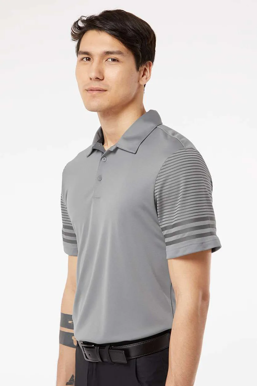 Adidas Mens Striped UPF 50  Short Sleeve Polo Shirt - Grey/Grey - NEW