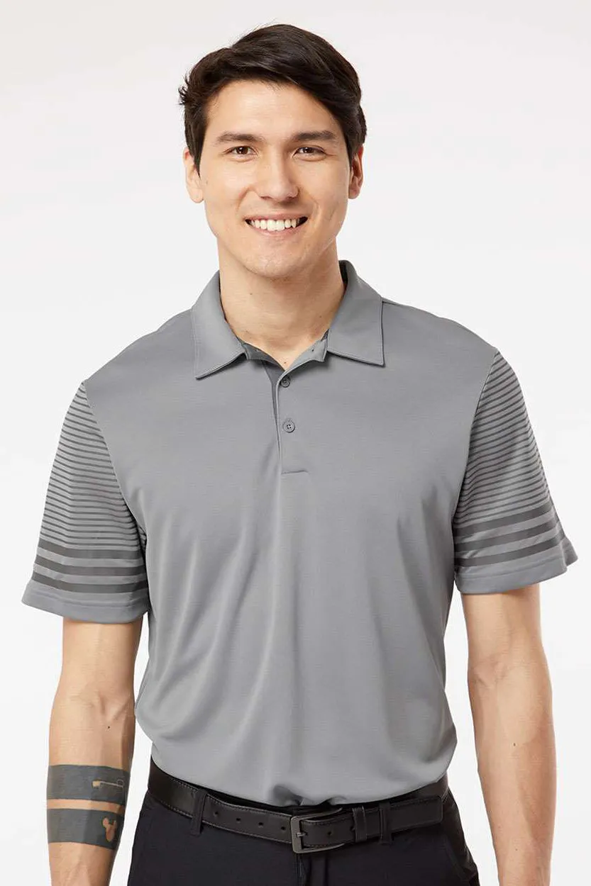Adidas Mens Striped UPF 50  Short Sleeve Polo Shirt - Grey/Grey - NEW