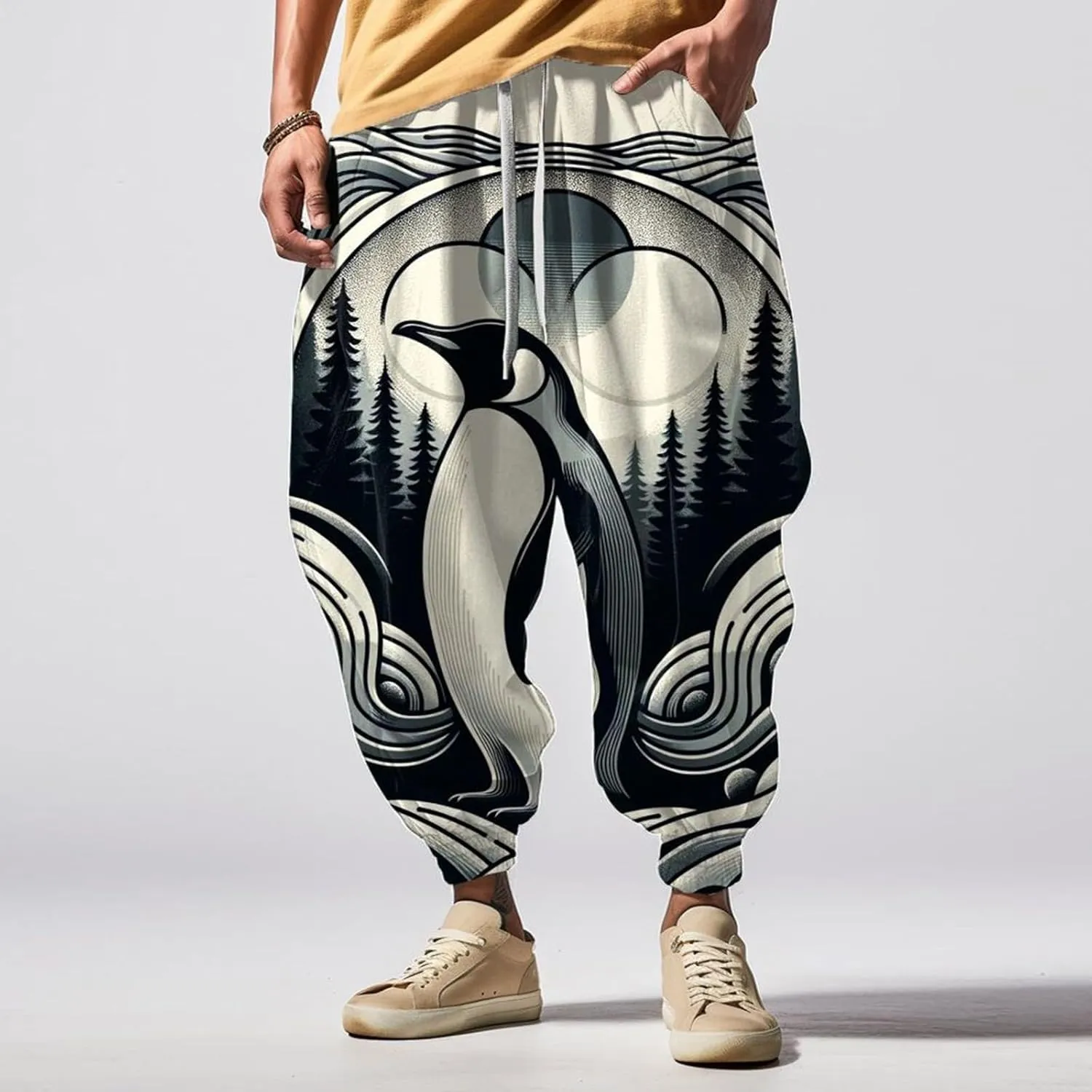 Baggy Wide Leg Pants Fashion Street Feel Casual Sweatpants Casual Wide Leg Jogger Pants White Pants Men Samurai