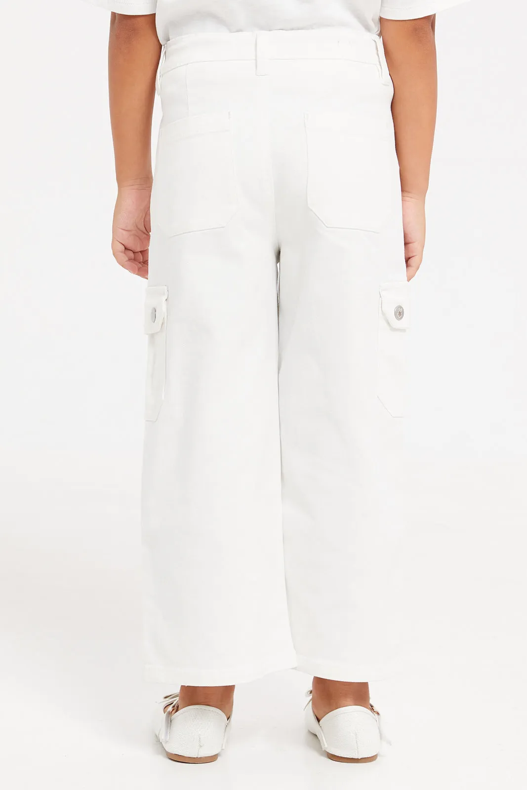 Girls White Cargo Jeans