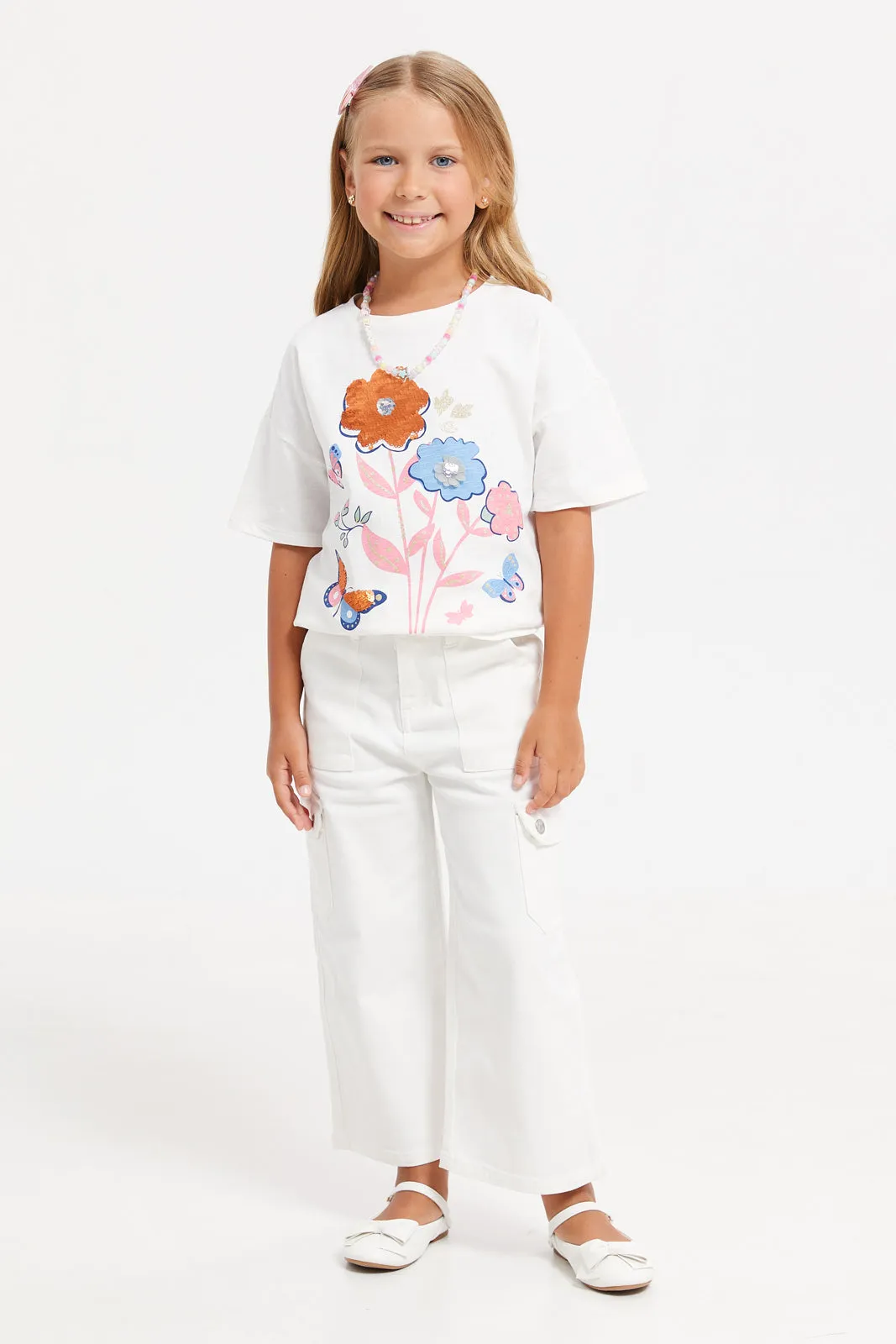 Girls White Cargo Jeans