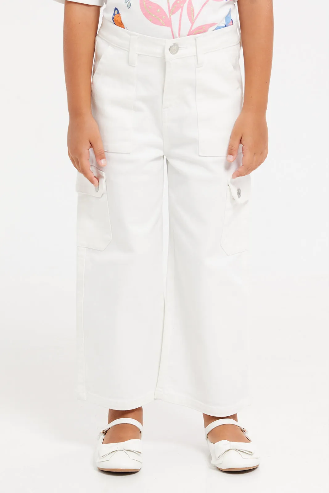 Girls White Cargo Jeans