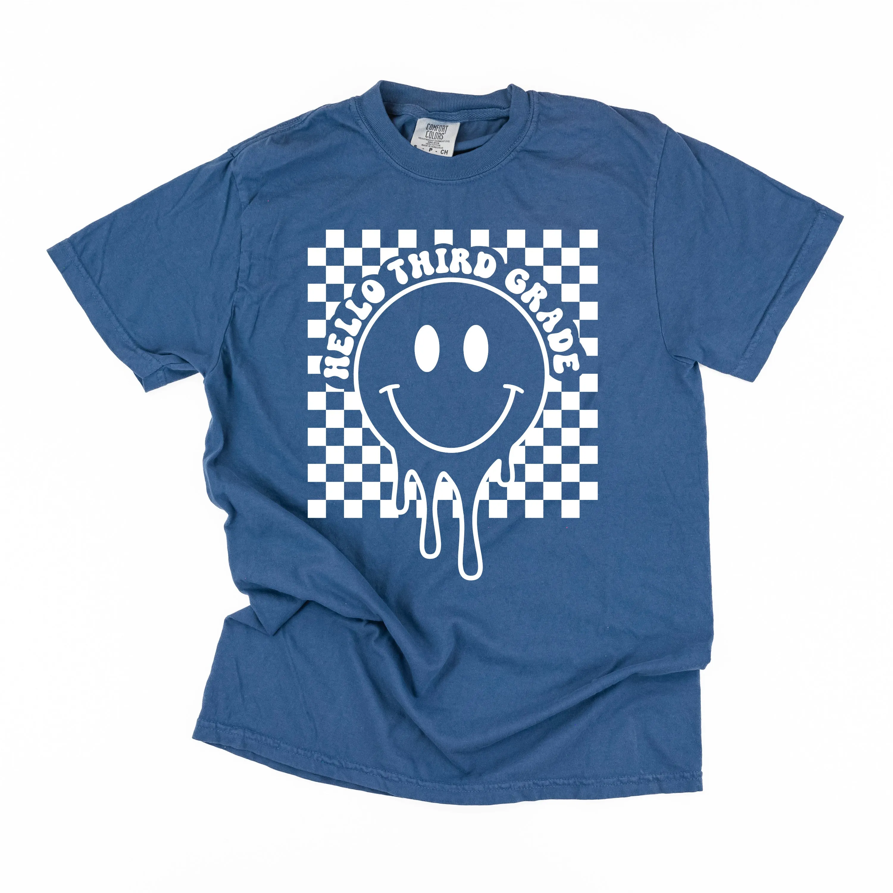 Hello Third Grade - Checker Smiley - SHORT SLEEVE COMFORT COLORS TEE
