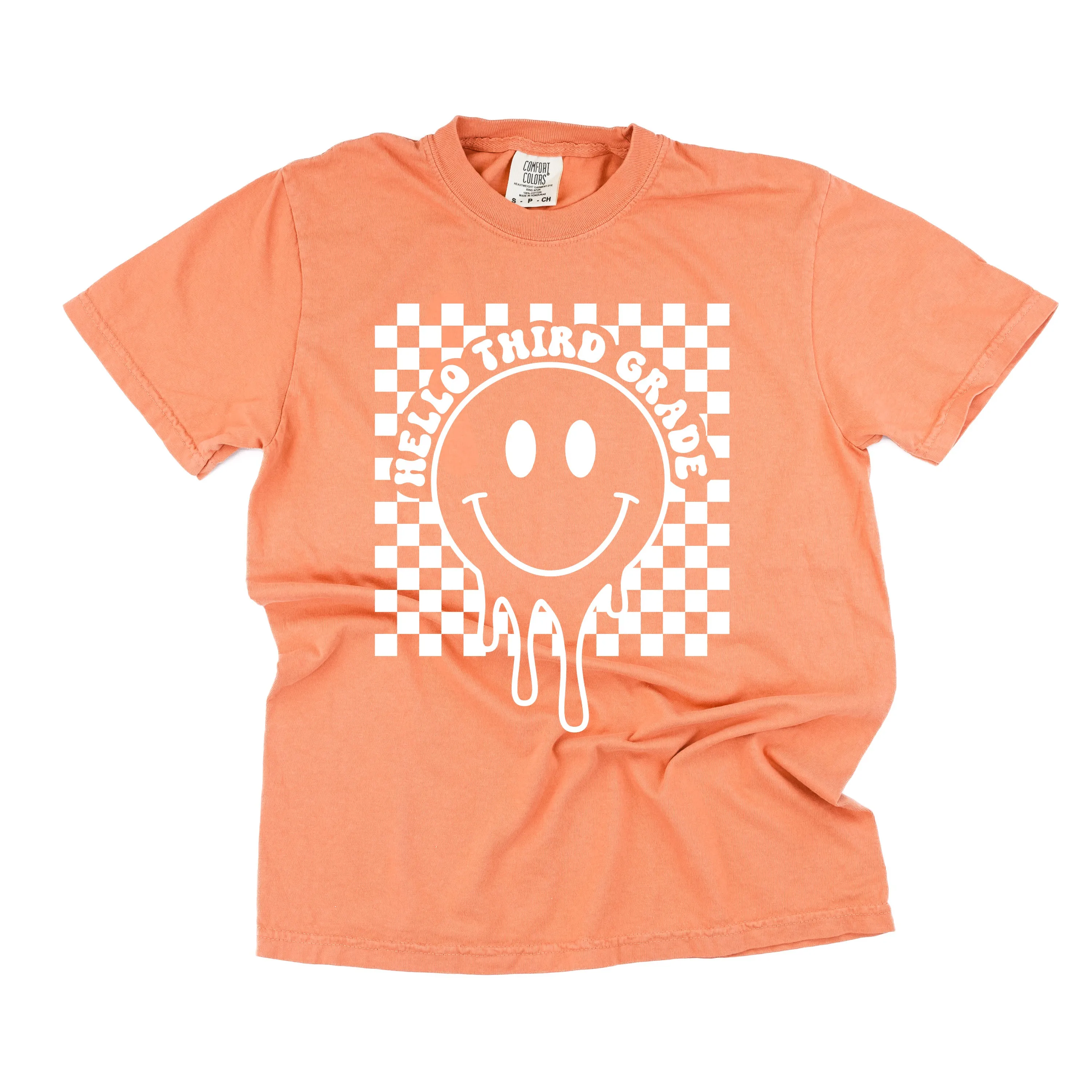 Hello Third Grade - Checker Smiley - SHORT SLEEVE COMFORT COLORS TEE