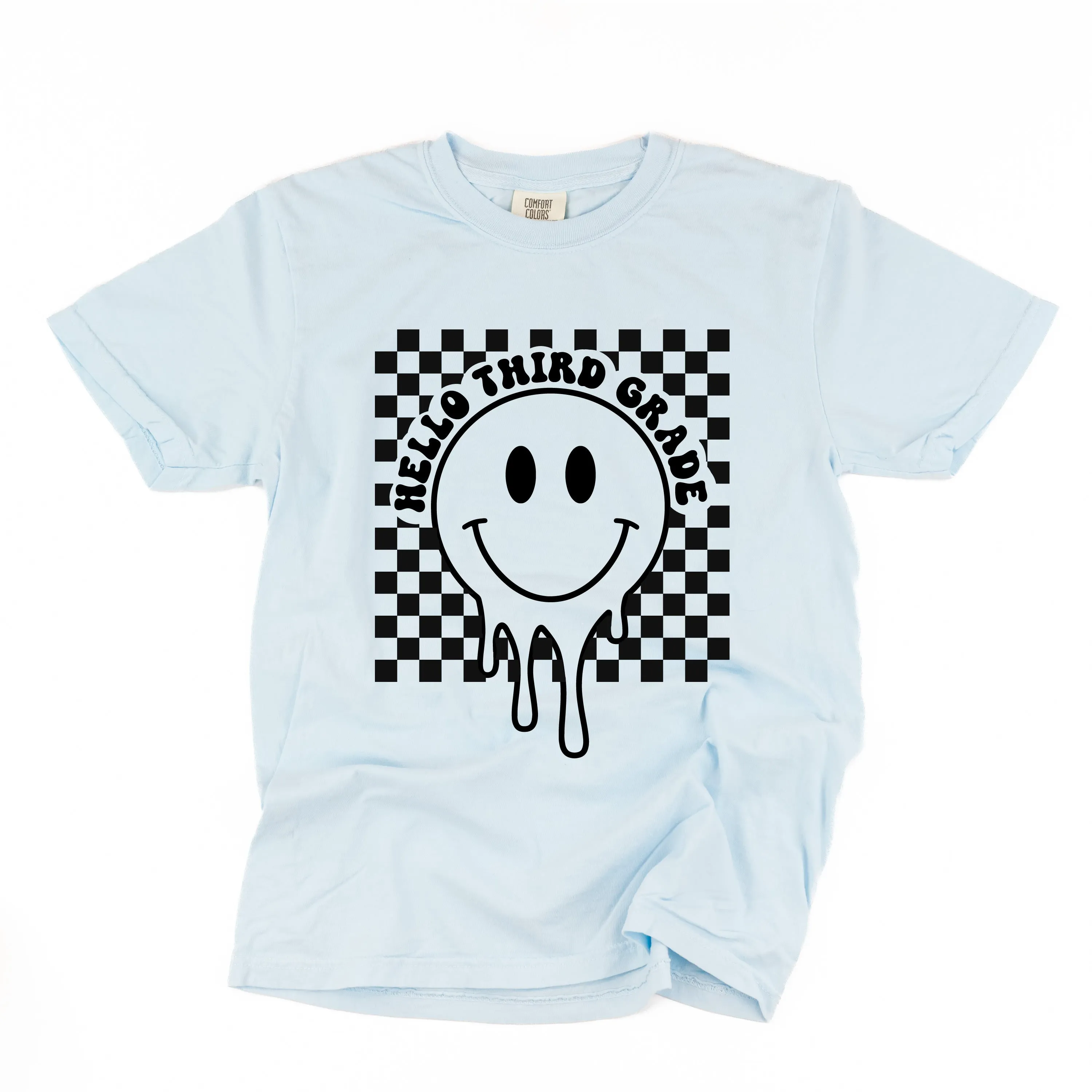 Hello Third Grade - Checker Smiley - SHORT SLEEVE COMFORT COLORS TEE