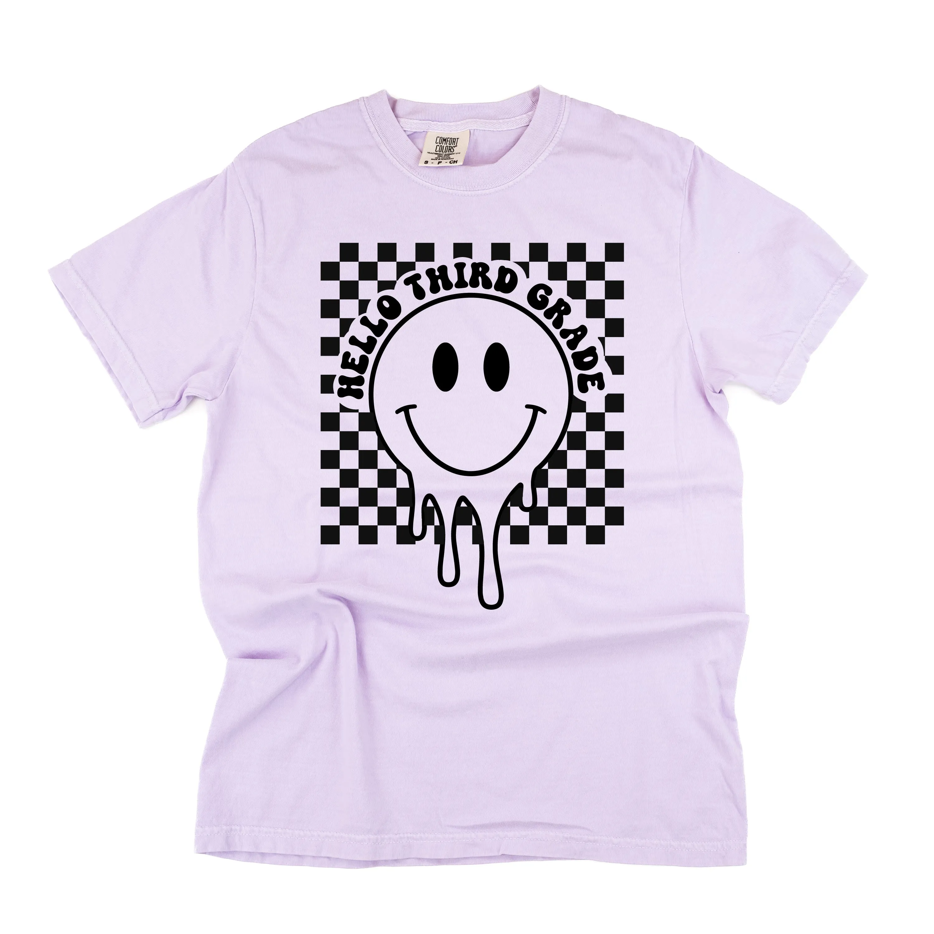 Hello Third Grade - Checker Smiley - SHORT SLEEVE COMFORT COLORS TEE