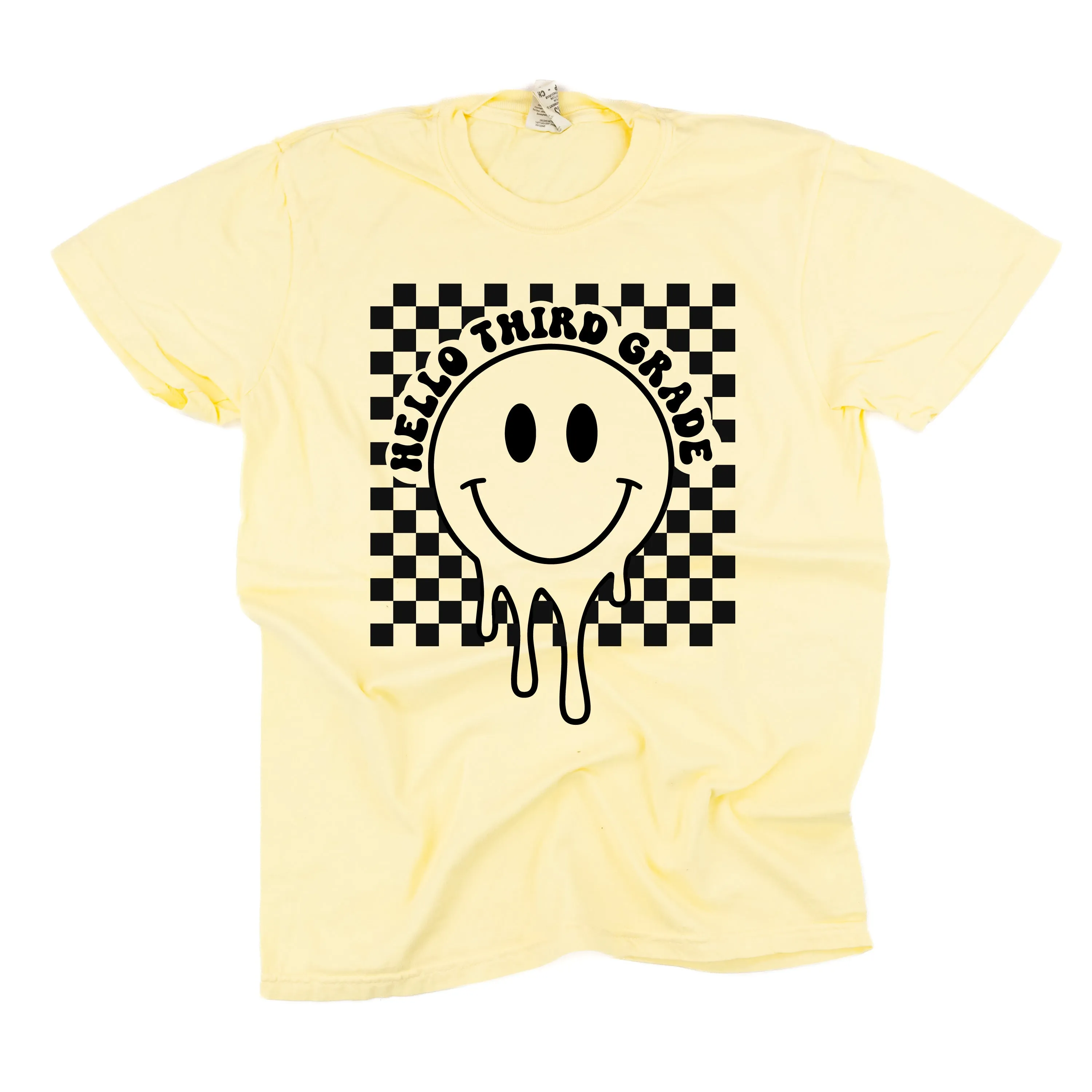 Hello Third Grade - Checker Smiley - SHORT SLEEVE COMFORT COLORS TEE