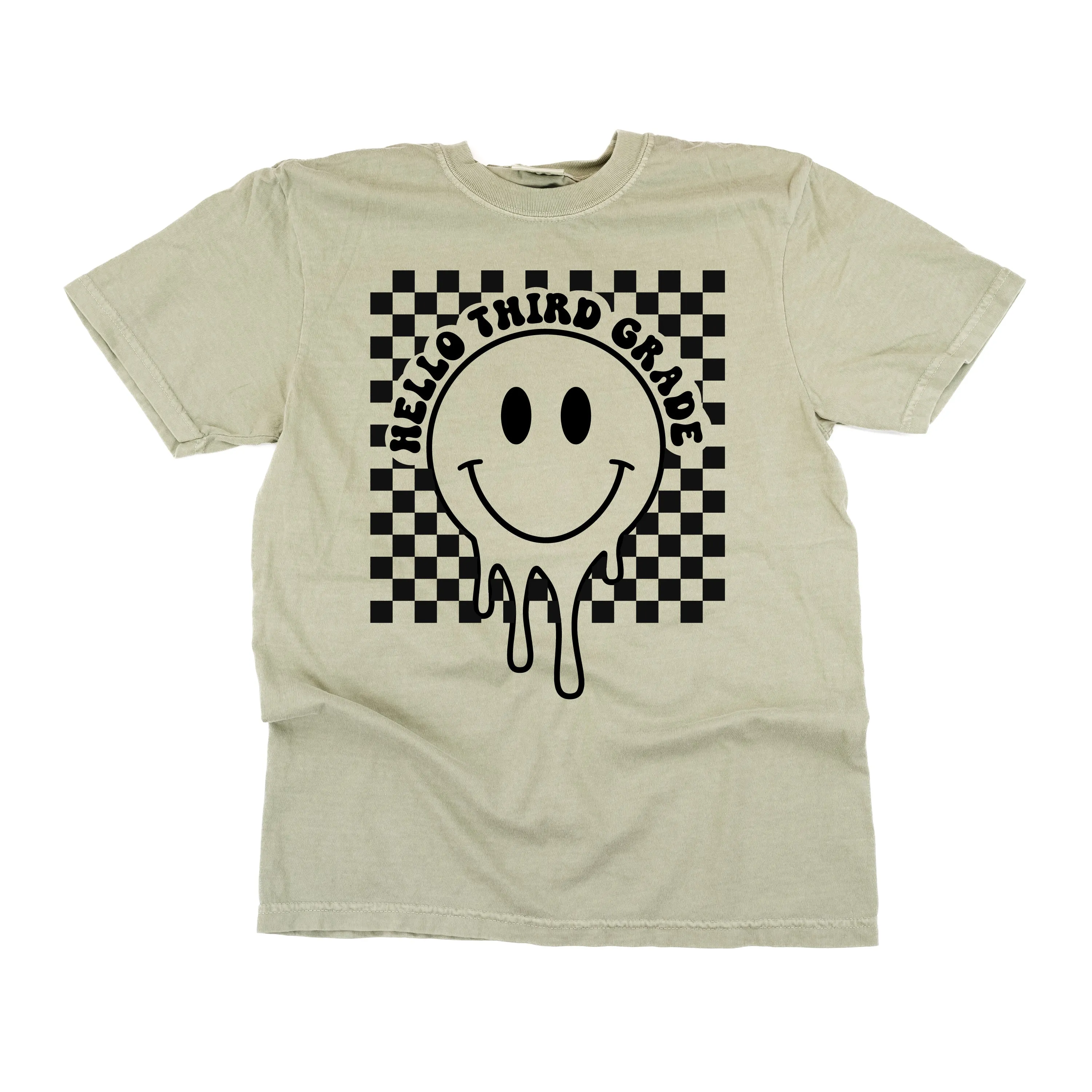 Hello Third Grade - Checker Smiley - SHORT SLEEVE COMFORT COLORS TEE