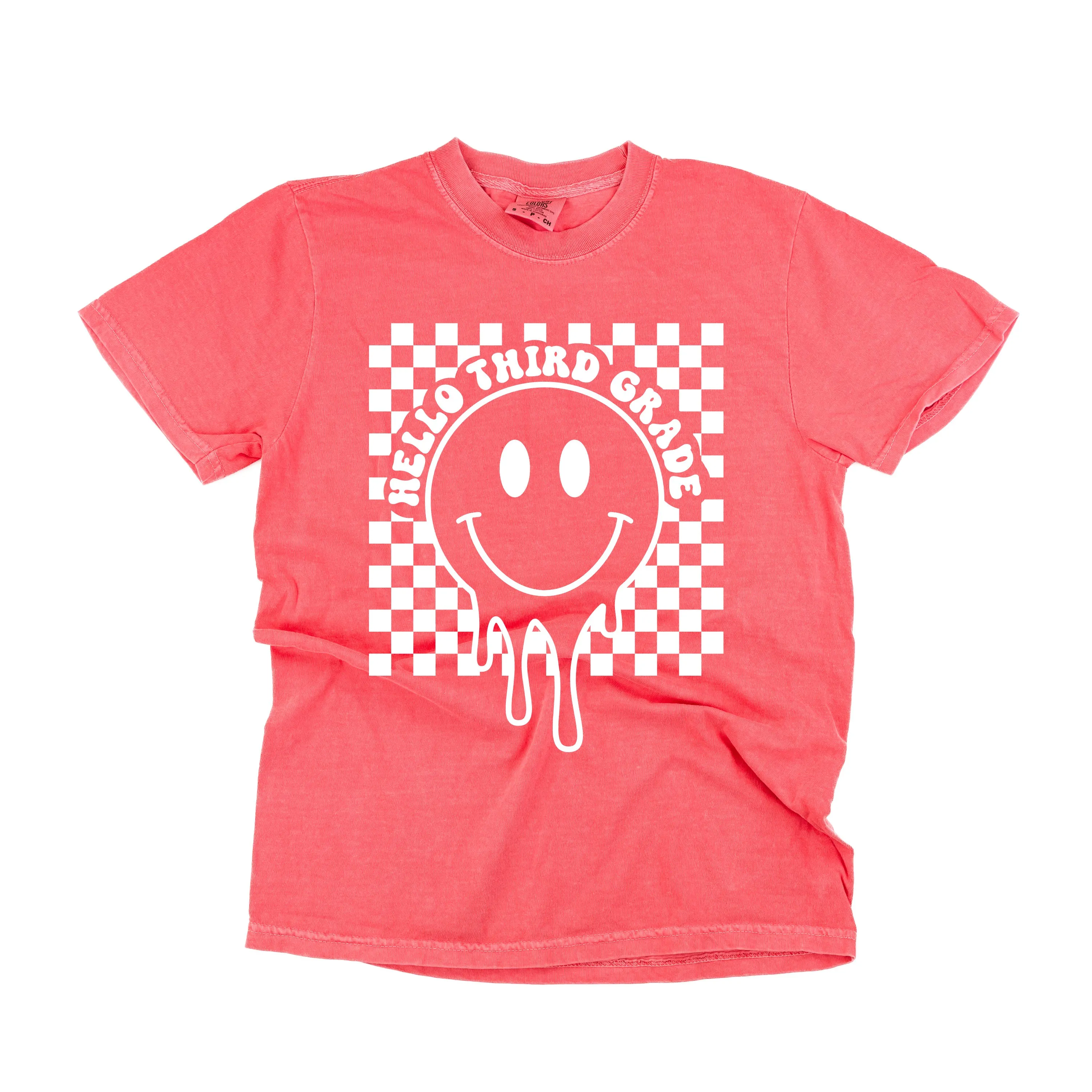 Hello Third Grade - Checker Smiley - SHORT SLEEVE COMFORT COLORS TEE