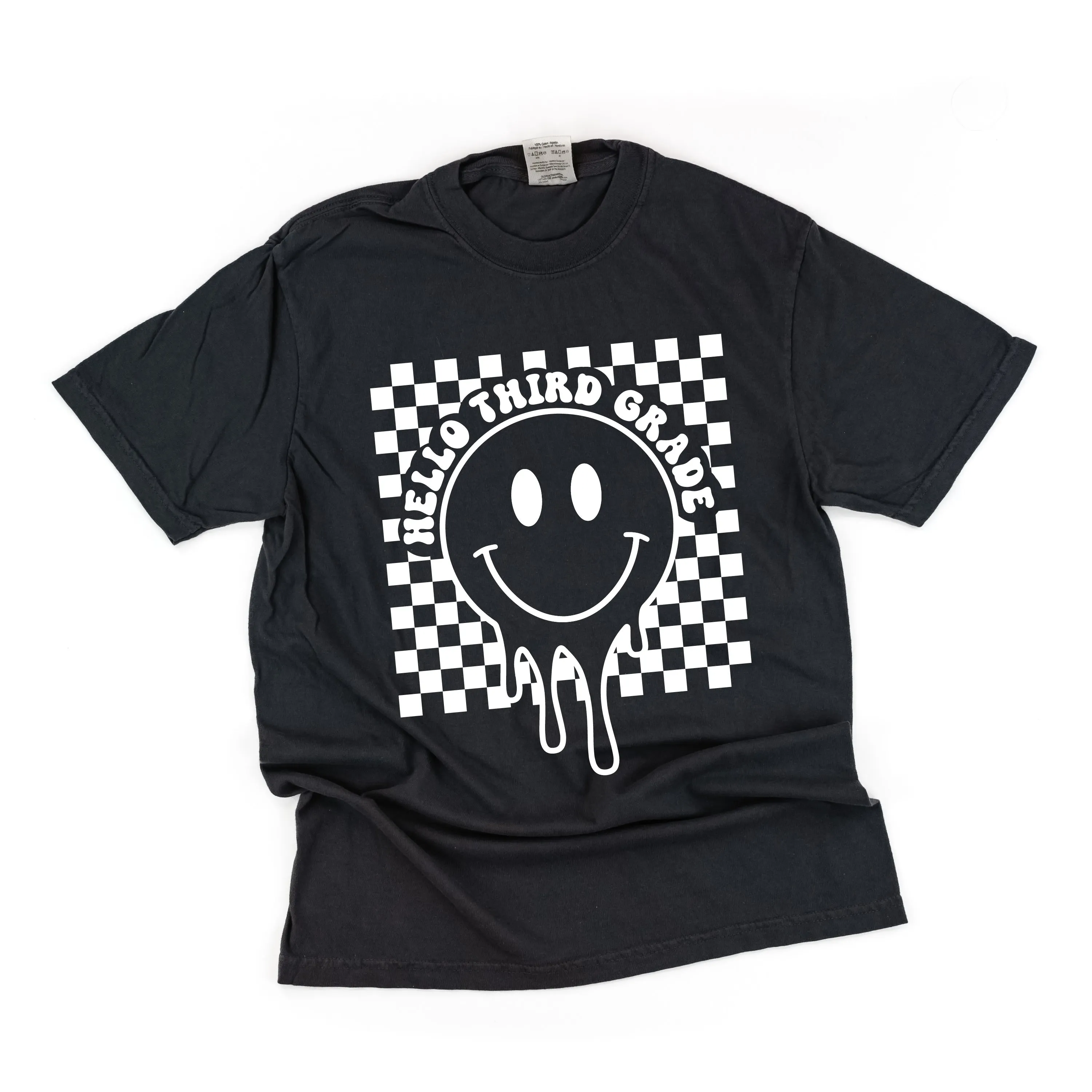 Hello Third Grade - Checker Smiley - SHORT SLEEVE COMFORT COLORS TEE