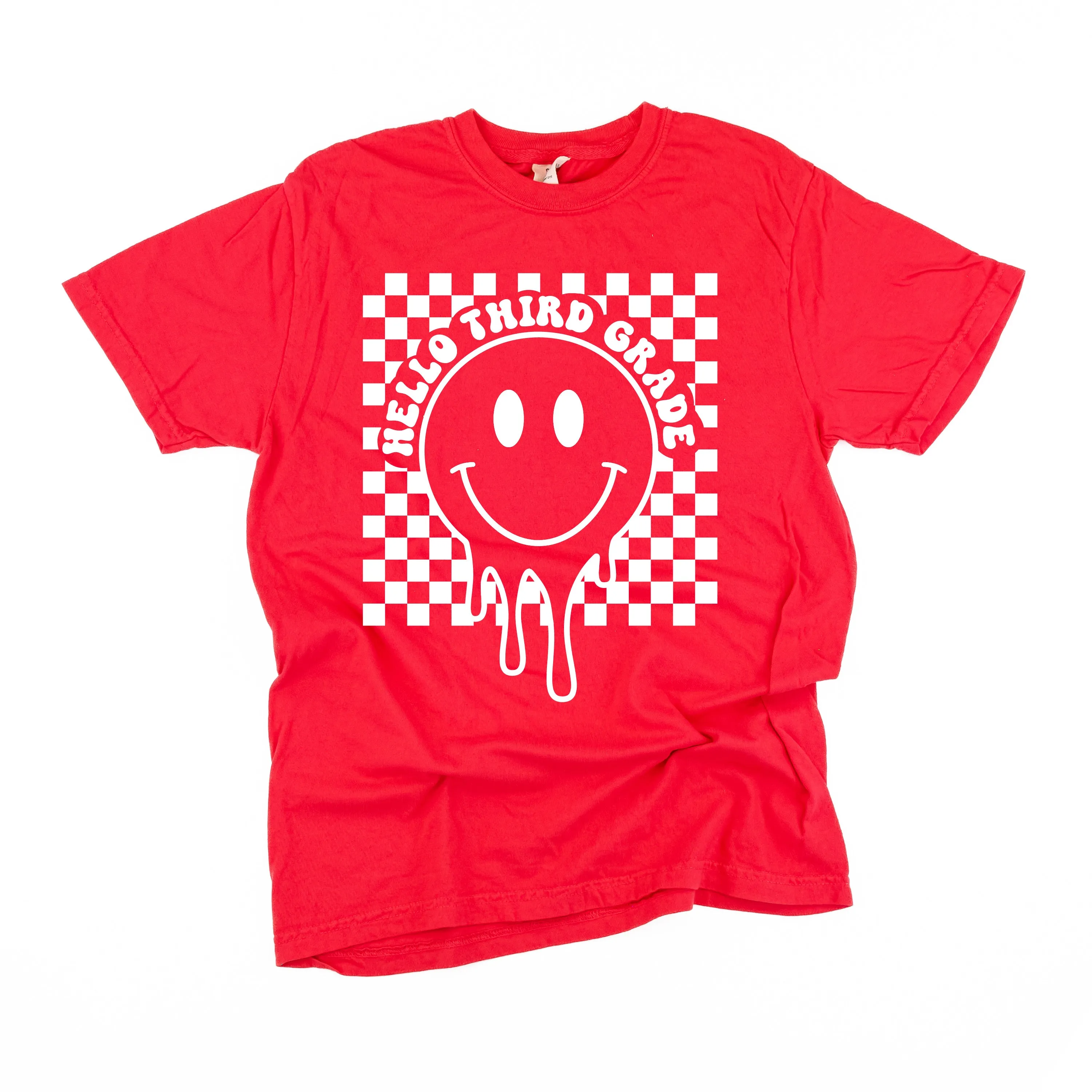 Hello Third Grade - Checker Smiley - SHORT SLEEVE COMFORT COLORS TEE