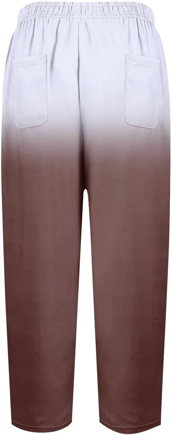 LCMTWX Lightweight Pants Women Drawstring Capri Pants with Pockets Wide Leg Cropped Pants for Women Womens Linen Pants Boho