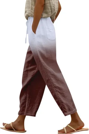 LCMTWX Lightweight Pants Women Drawstring Capri Pants with Pockets Wide Leg Cropped Pants for Women Womens Linen Pants Boho