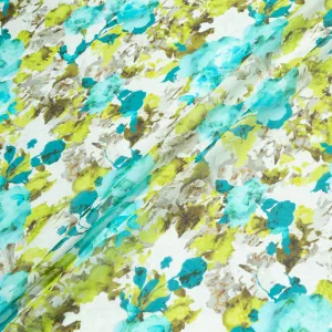 Lime & Turquoise Floral Printed Silk Georgette