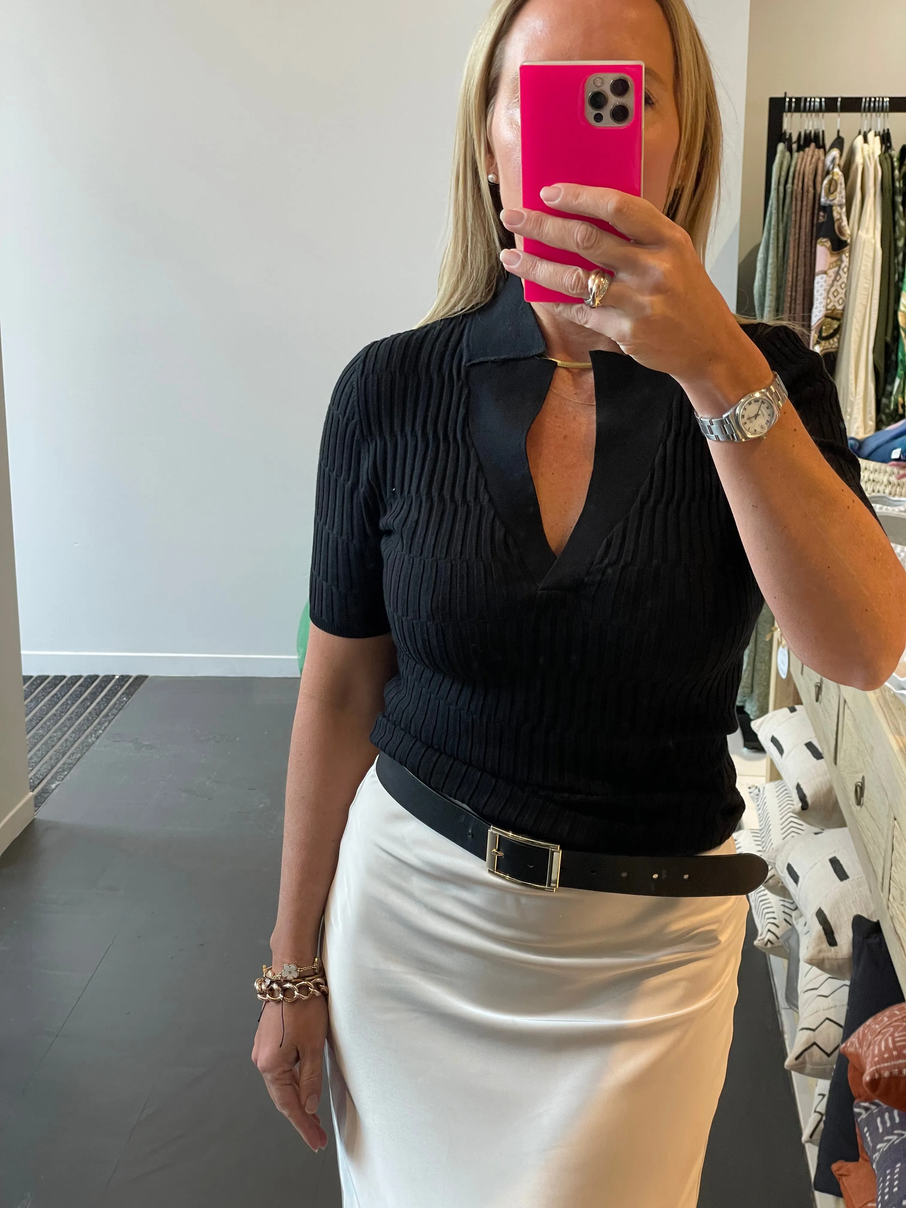 Milano Golf Knit Top - BLACK