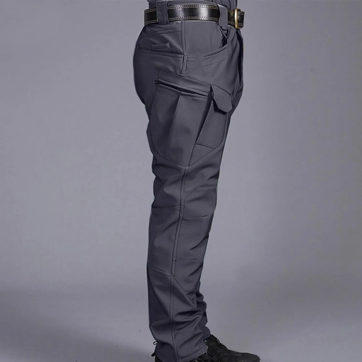 Muscularfit Mens Pants Big and Tall Multi Pockets Buckle Zipper Cargo Pant Causal Loose Solid Sports Trousers Trendy Clothes