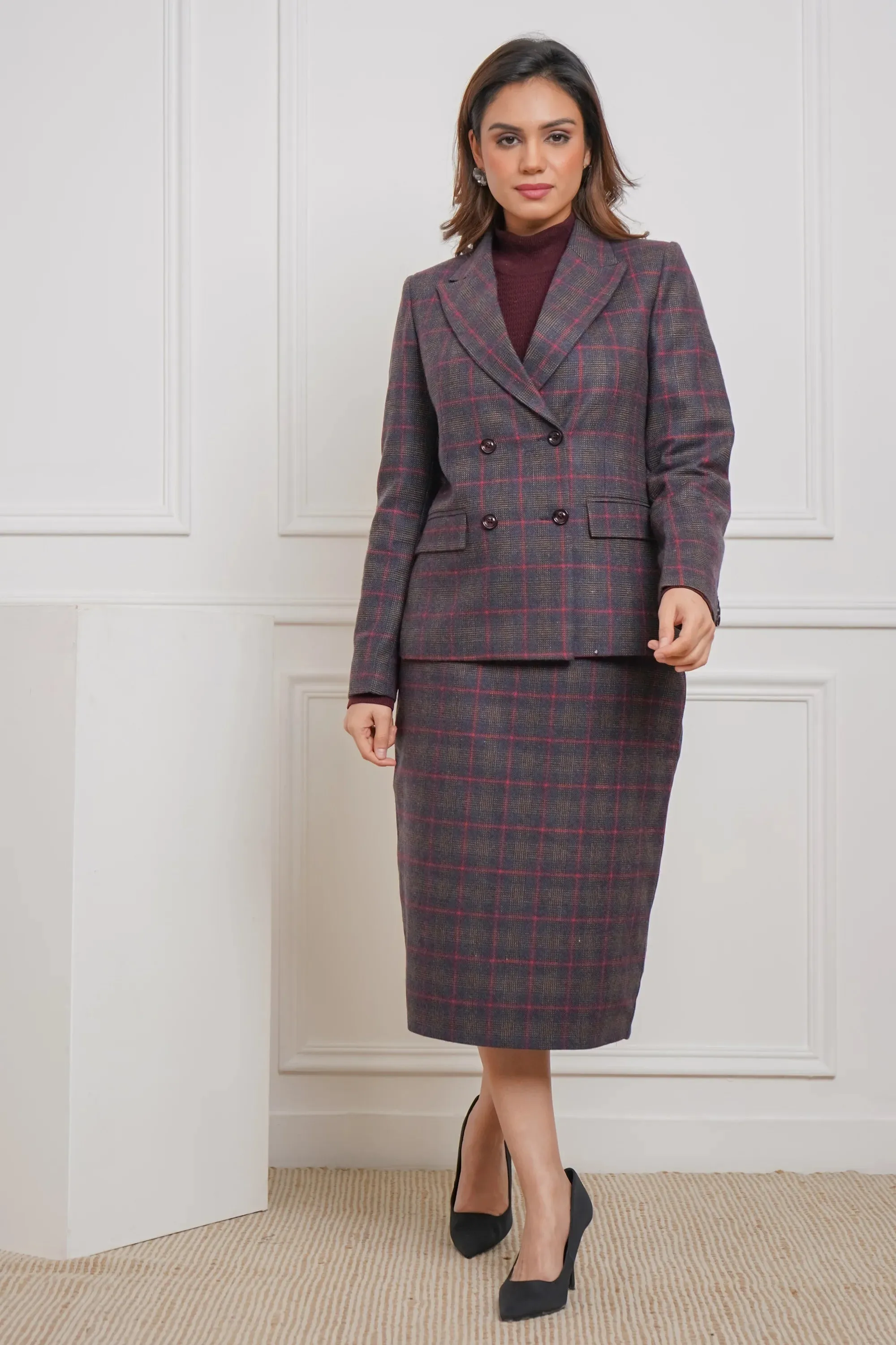 Navy Knockout, Blazer with Skirt Set