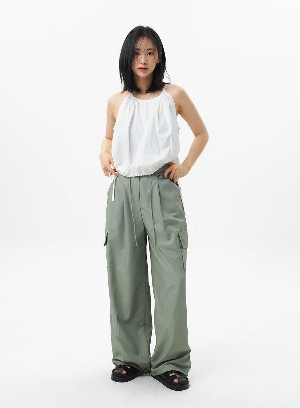 Nylon Baggy Cargo Pants OL305