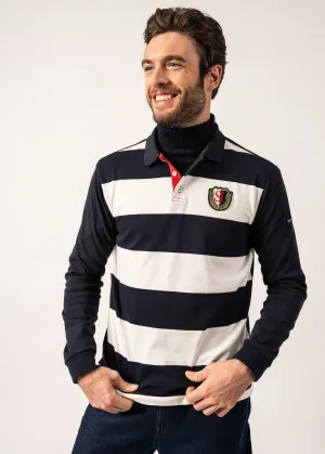 Pierrot Rugby-style Striped Polo Shirt - long sleeves, with SAINT JAMES badge (AMIRAL/ECUME)