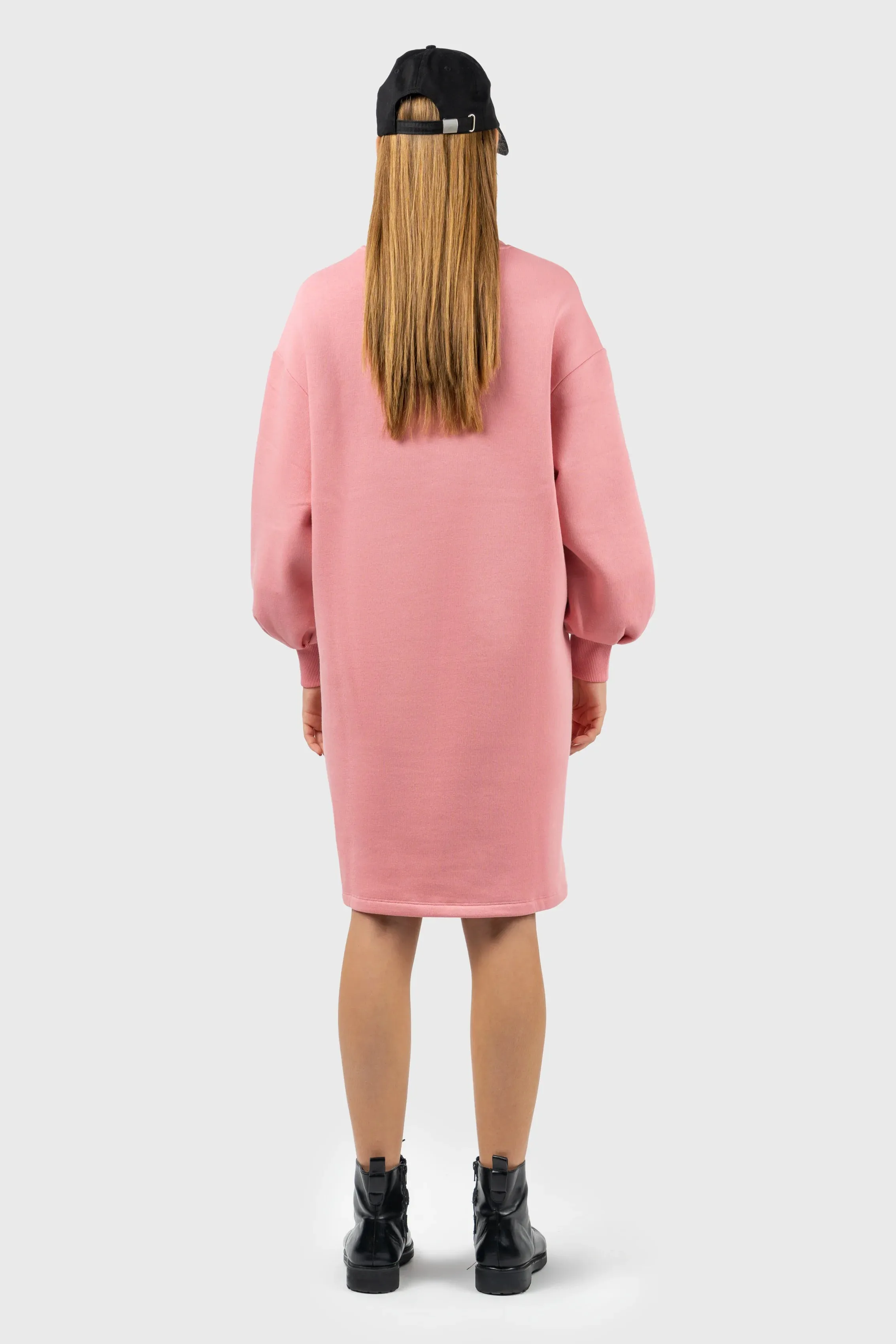 Pink Puff Sleeve Sweatshirt Dress