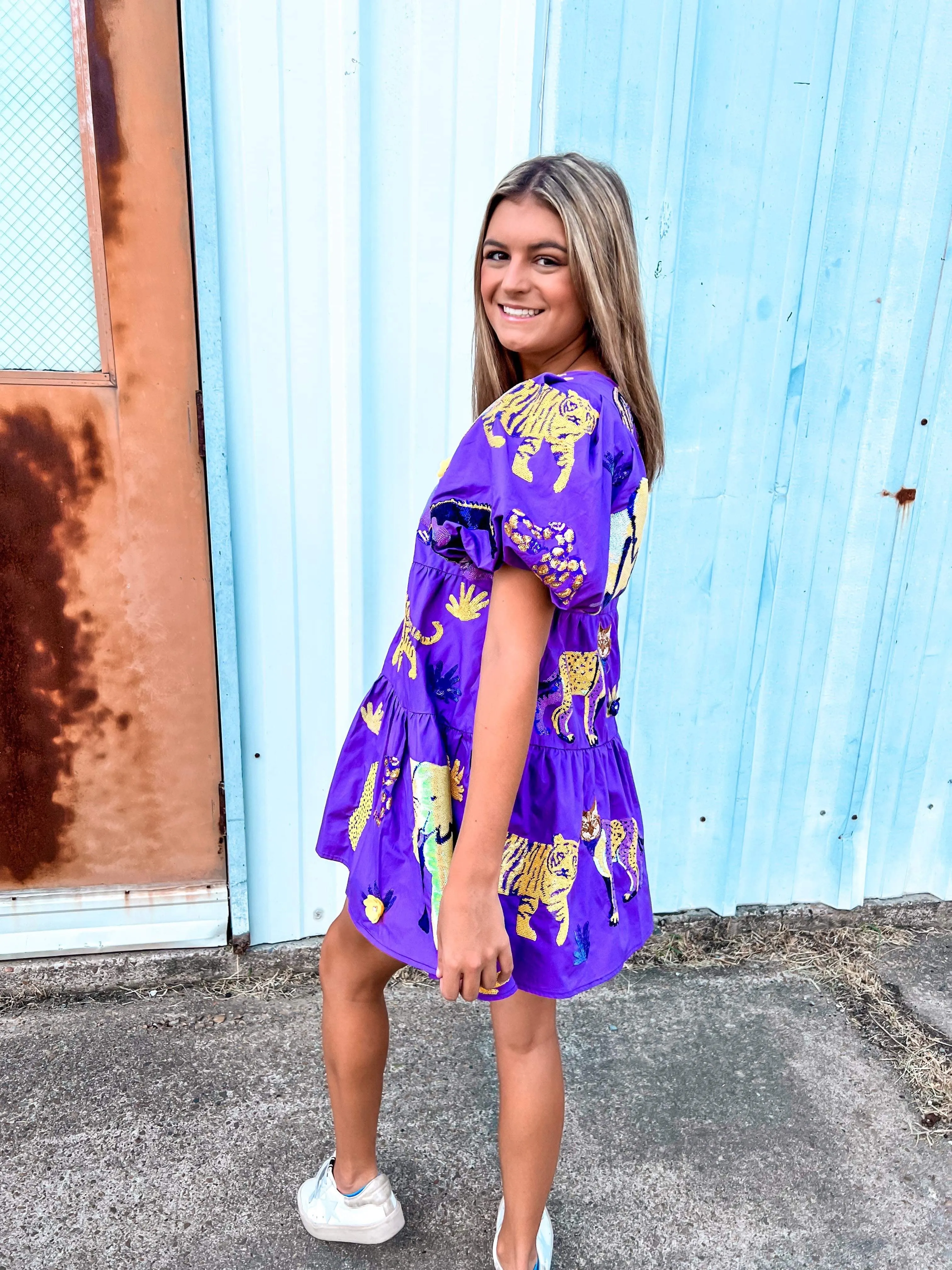 Queen Of Sparkles Purple & Yellow Animal Icon Dress