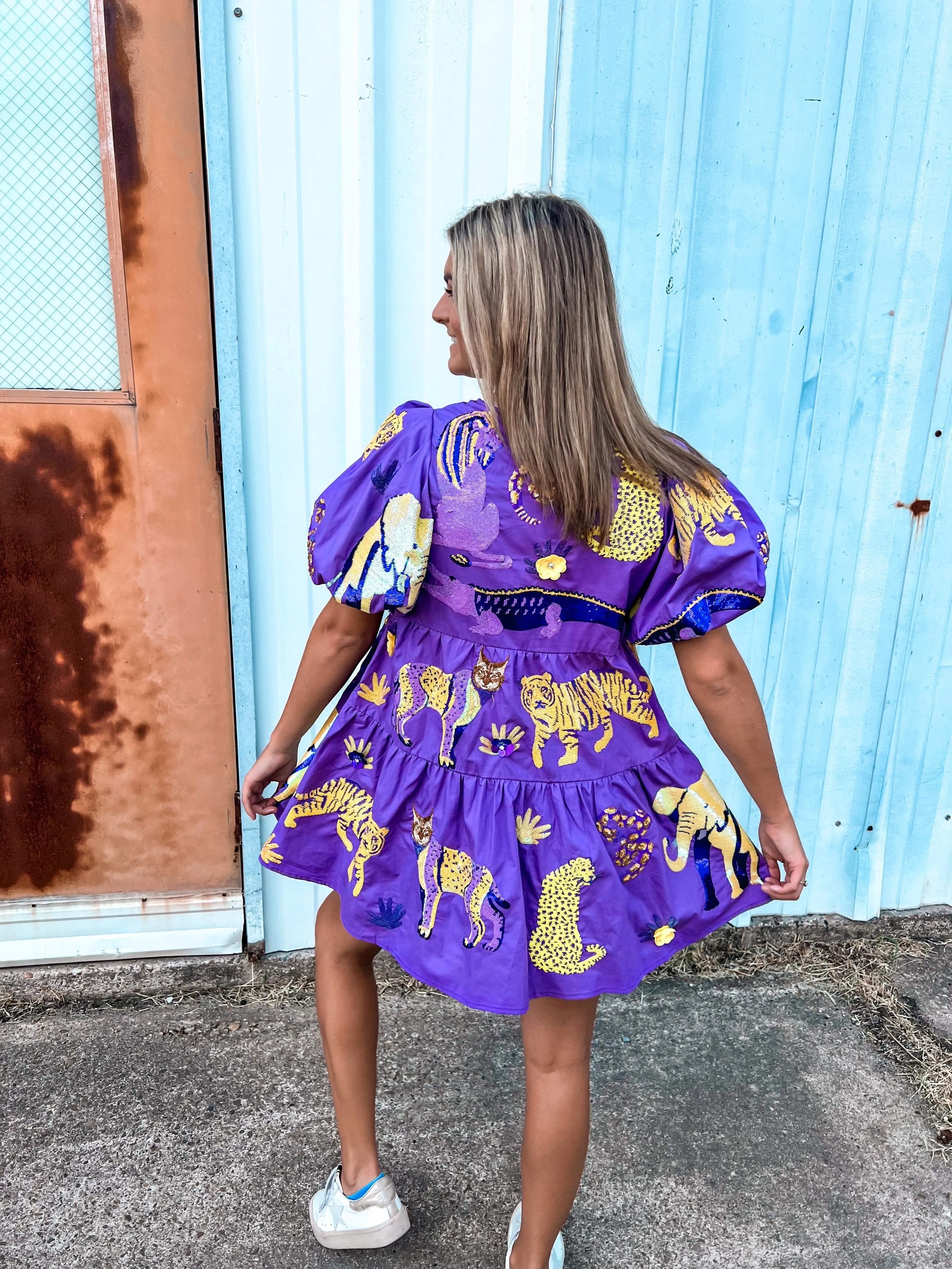 Queen Of Sparkles Purple & Yellow Animal Icon Dress