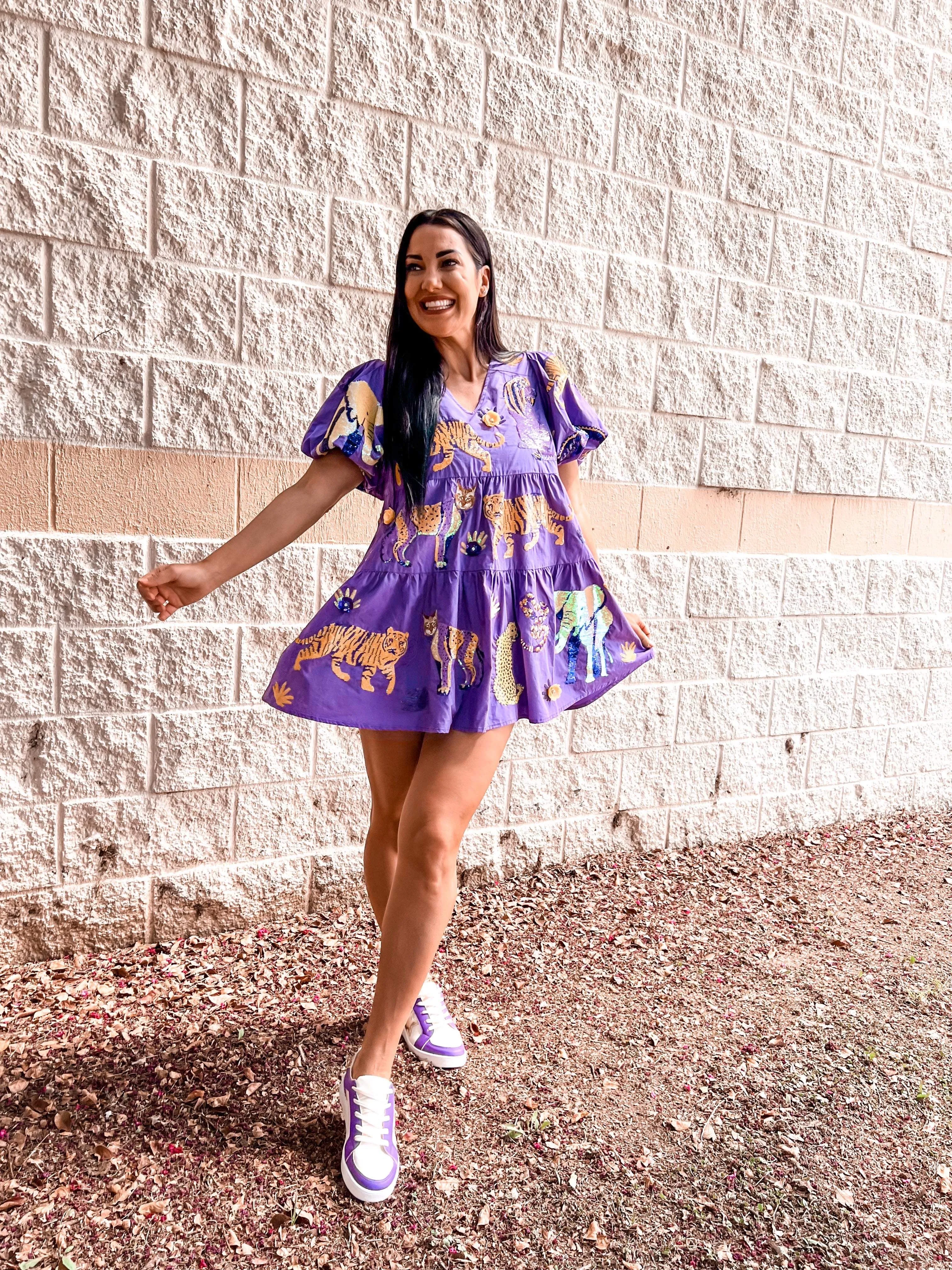 Queen Of Sparkles Purple & Yellow Animal Icon Dress