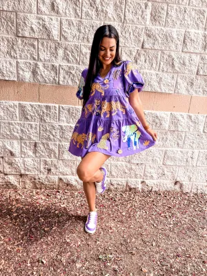 Queen Of Sparkles Purple & Yellow Animal Icon Dress