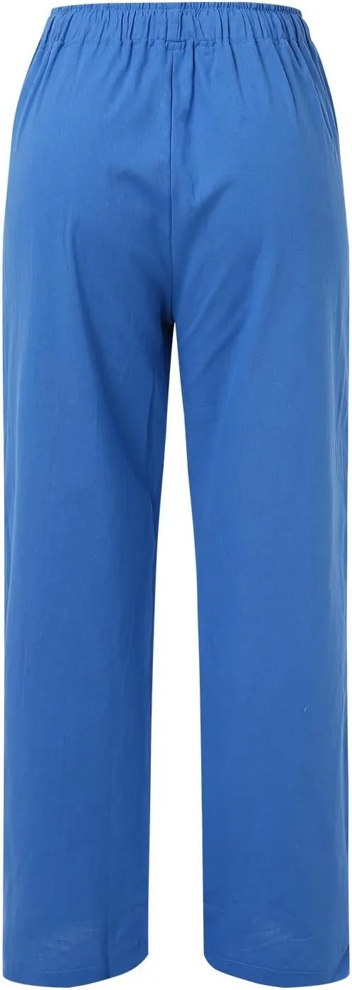 sdbrld Linen Pants Women Summer Trendy Casual High Waist Trousers Drawstring Loose Fit Lightweight Long Palazzo Gauze Pants