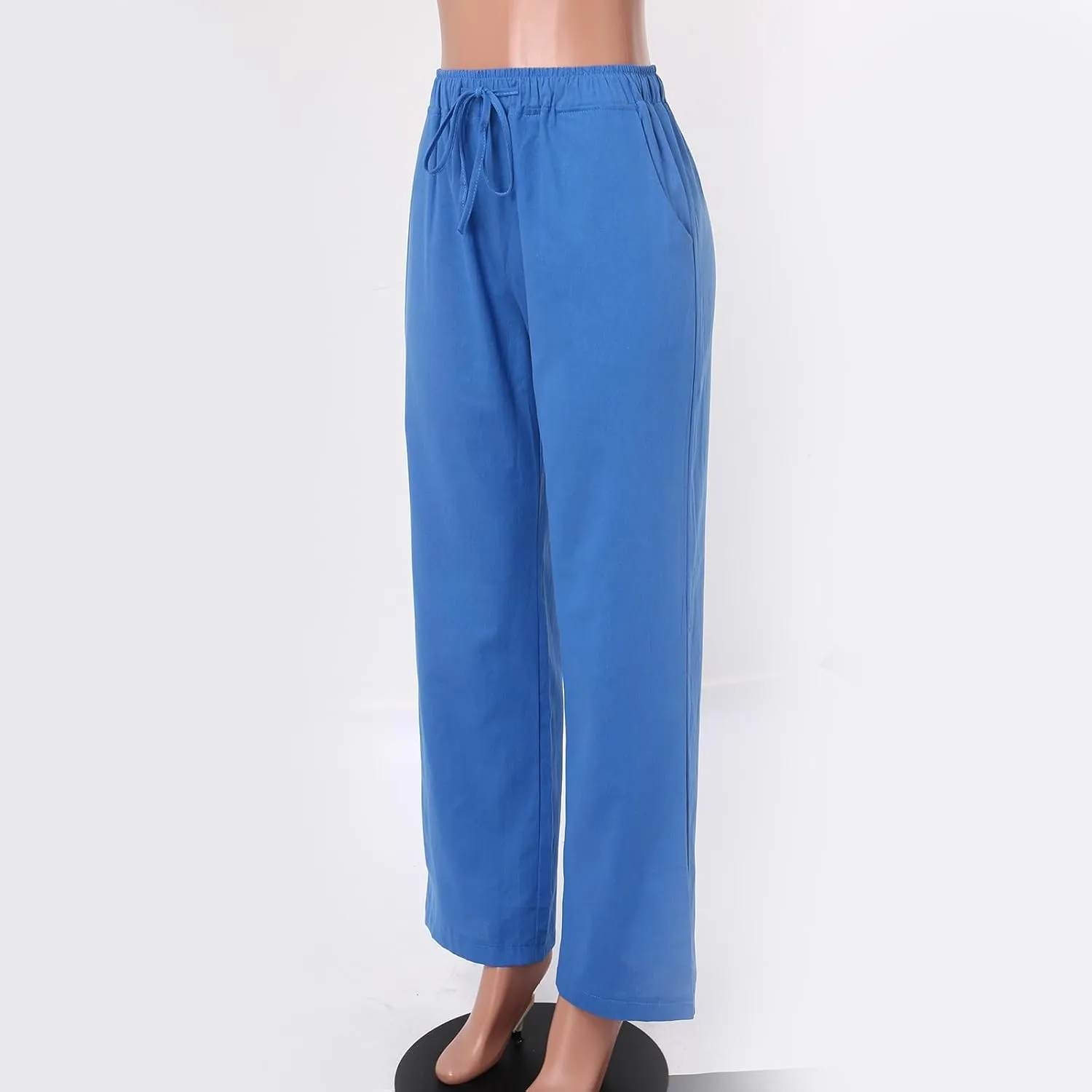 sdbrld Linen Pants Women Summer Trendy Casual High Waist Trousers Drawstring Loose Fit Lightweight Long Palazzo Gauze Pants
