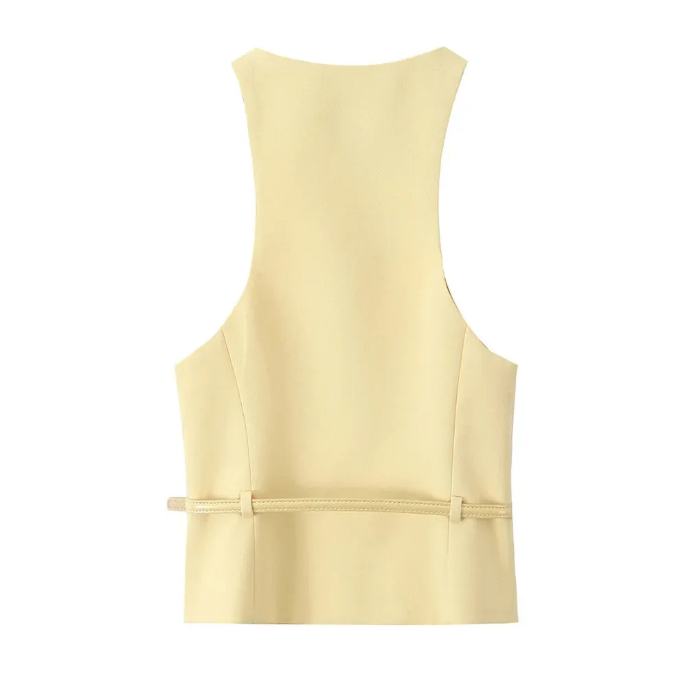 Sofia Belted Sleeveless Waistcoat & Skirt Two-Piece Set-Elegant Office & Occasionwear