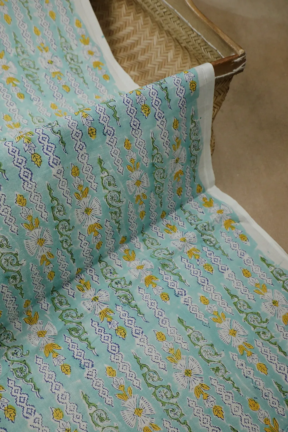 Soft Blue Mul Cotton Sanganeri Fabric - 1.8m