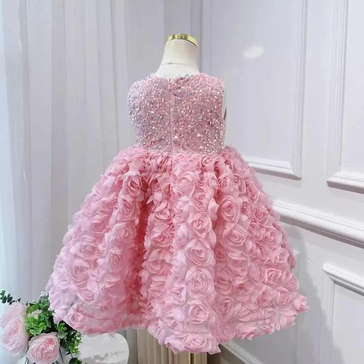 Summer Pink Flower Baby Girl Dresses-فستان صيفي وردي
