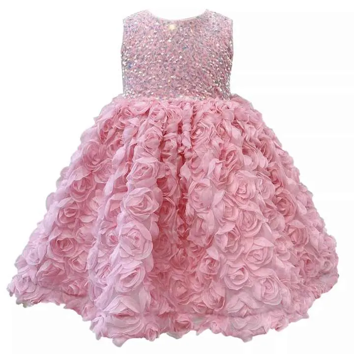 Summer Pink Flower Baby Girl Dresses-فستان صيفي وردي