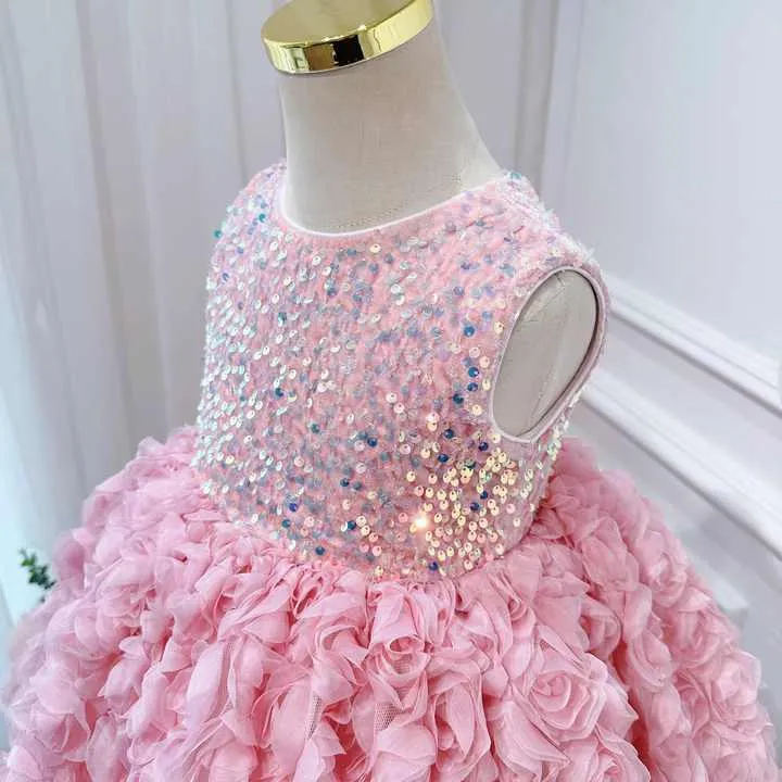 Summer Pink Flower Baby Girl Dresses-فستان صيفي وردي