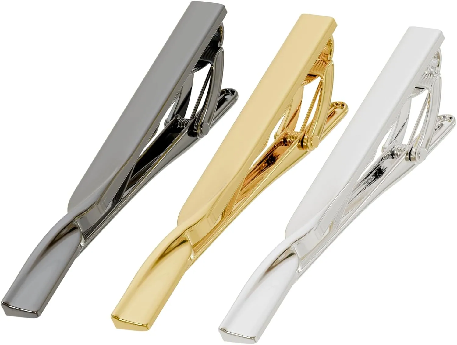 Tie Clips for Men, Black Glod Silver Tie Bar Set for Regular Ties, With Luxury Gift Box and Greeting card, Wedding Business Tie Pin Clips