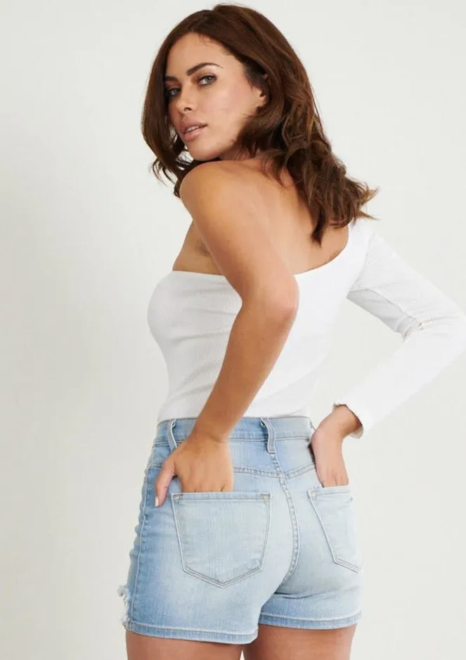 Vera High Waist Denim Shorts - Light Stone