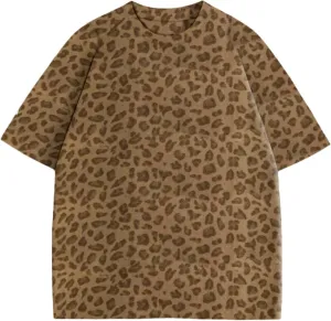 Women Oversized Leopard Print T Shirt Casual Baggy Loose Short Sleeve Round Neck Cheetah Tee Top Blouse Outfits