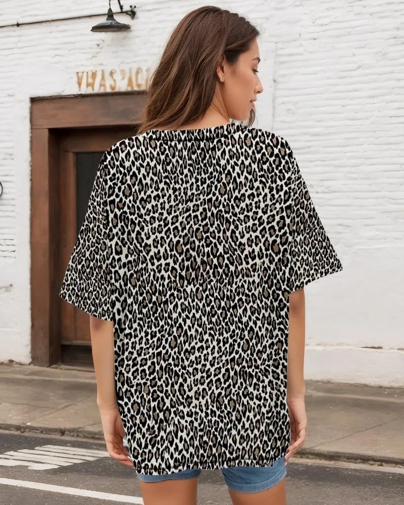 Women Oversized Leopard Print T Shirt Casual Baggy Loose Short Sleeve Round Neck Cheetah Tee Top Blouse Outfits